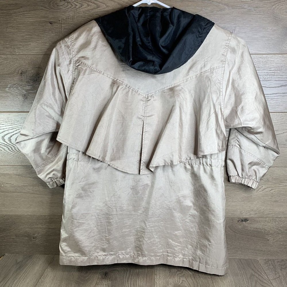 Optix by Julia Michaels Womans Windbreaker Coat Button-Up Pockets Hood Beige S - Picture 9 of 10